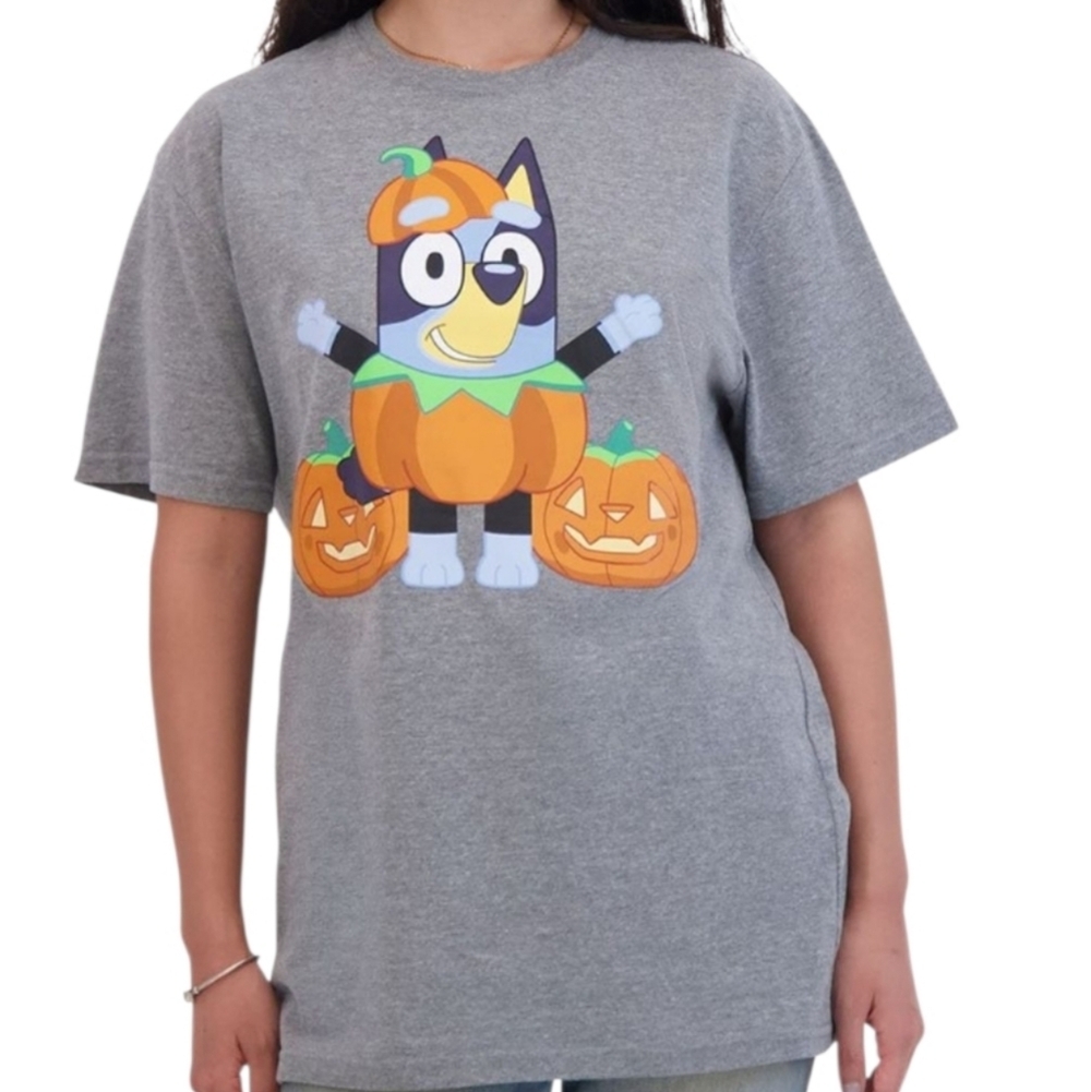 Bluey Halloween Glow in the Dark Pumpkin Jack-o-lantern Tee Grey L